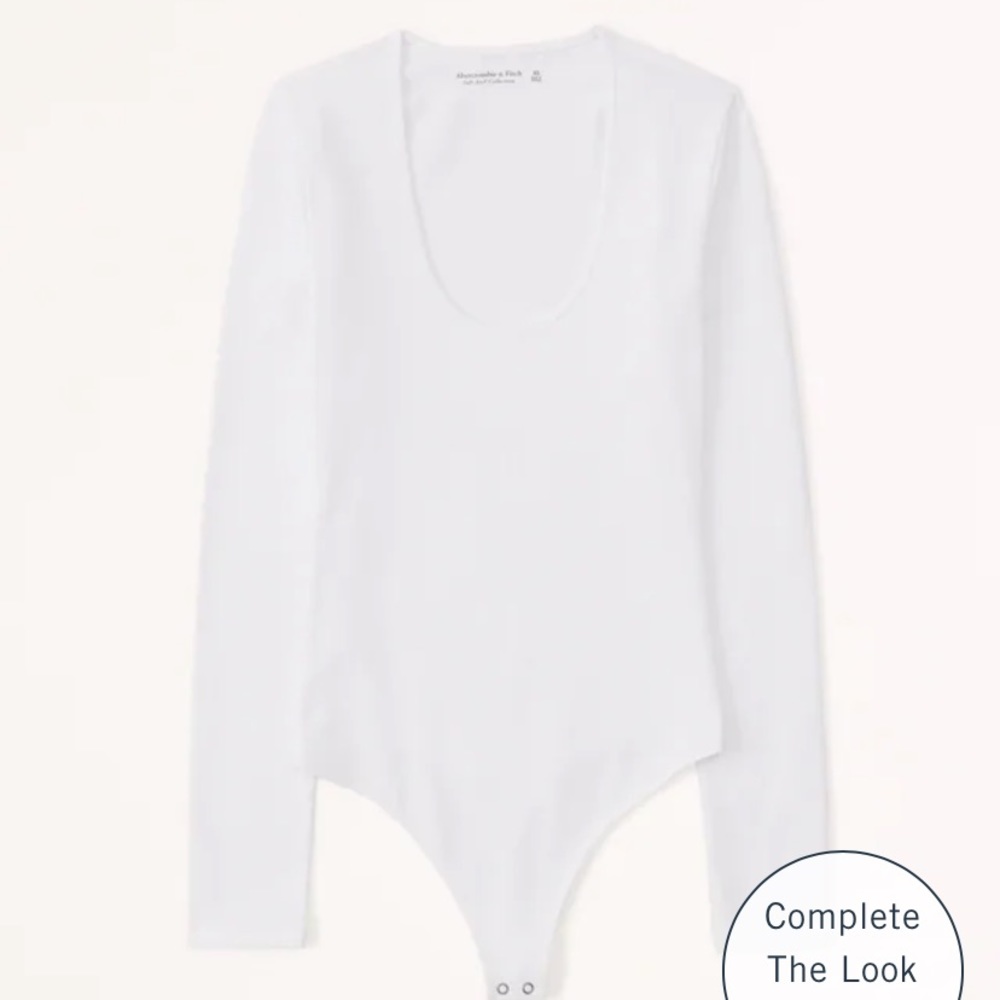 abercrombie white long sleeve scoop neck bodysuit in white